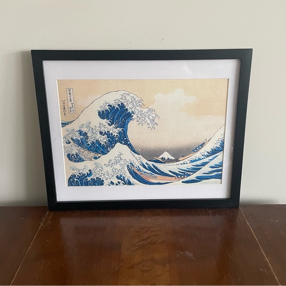 Great Wave Off Kanagawa 15x12 Framed Print Hokusai Ukiyoe Wall Art Japan Black - Picture 1 of 3